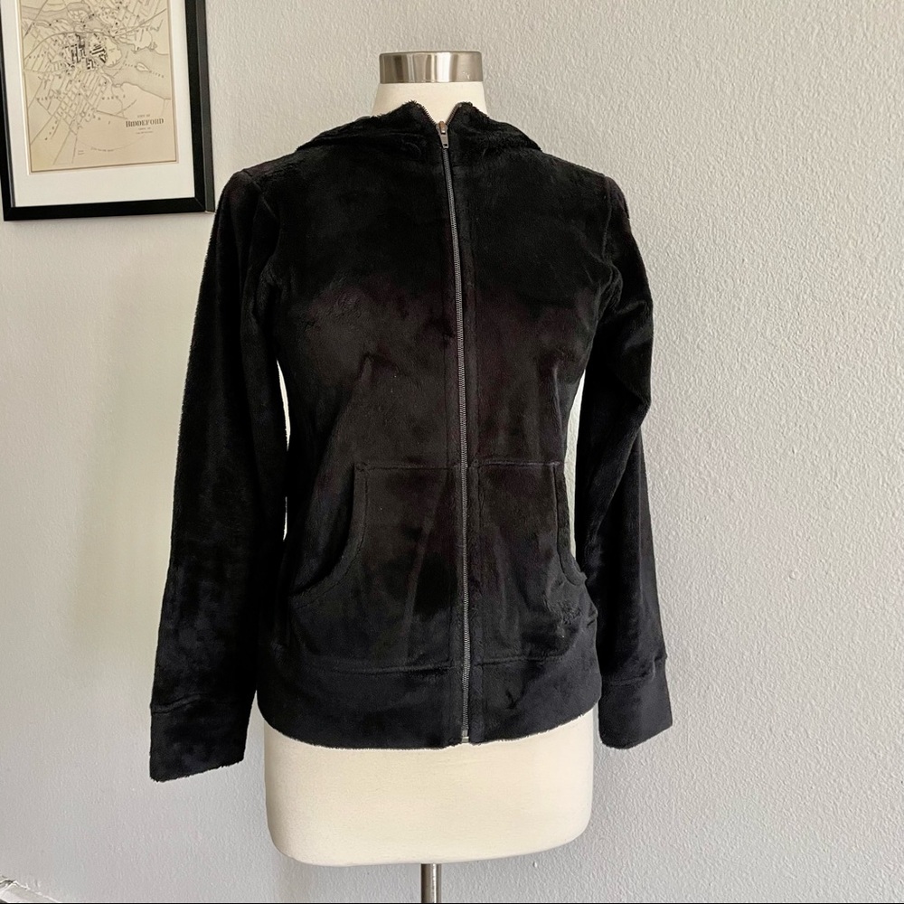 Patagonia Full Zip Black Soft Fleece Jacket Small 100% Polyester Hood Pockets